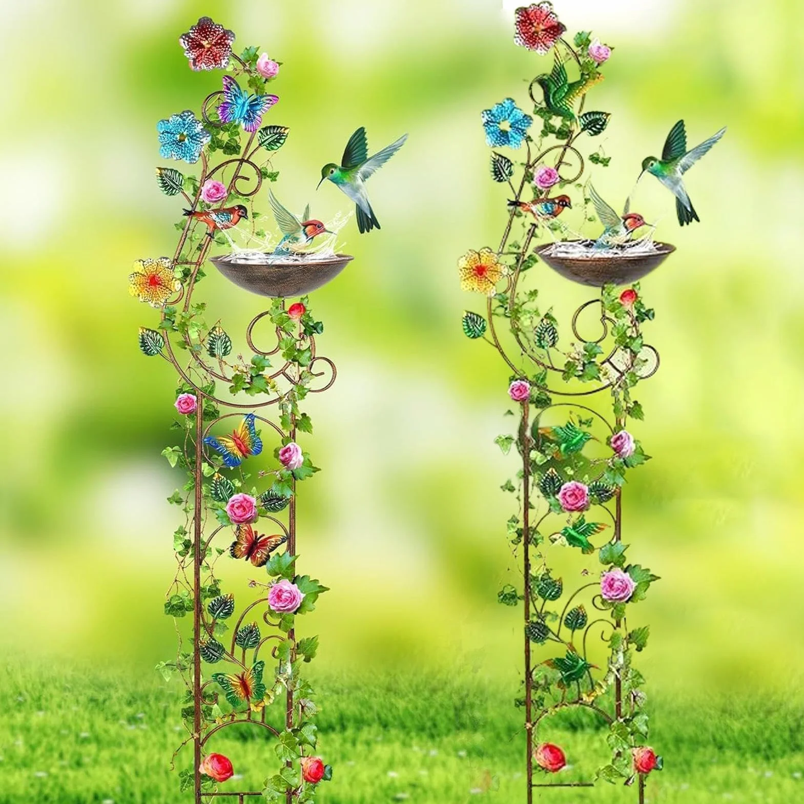 Bebedero para Pájaros con Estaca De Diseño Artístico Y Decorativo | Bebedero de Aves de Pie Para Jardín Patio Césped Patio Trasero Fuente De Agua Decorativa Exterior Cuenco Jardín Césped