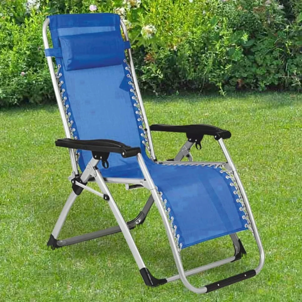 Bakaji - Silla de gravedad cero tumbona de jardín sillón relax plegable ahorra espacio tubulares metal reclinable asiento de textileno para playa piscina decoración exterior, azul navy