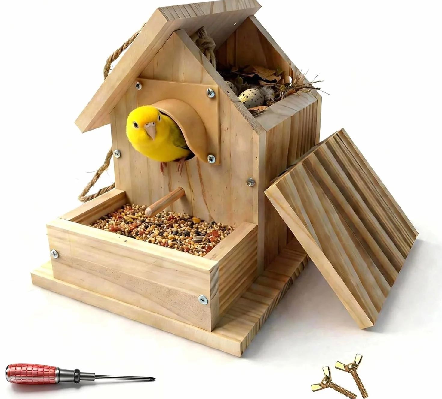 Nido para pájaros de madera resistente a la intemperie colgante para herrerillos petirrojos aves pequeñas