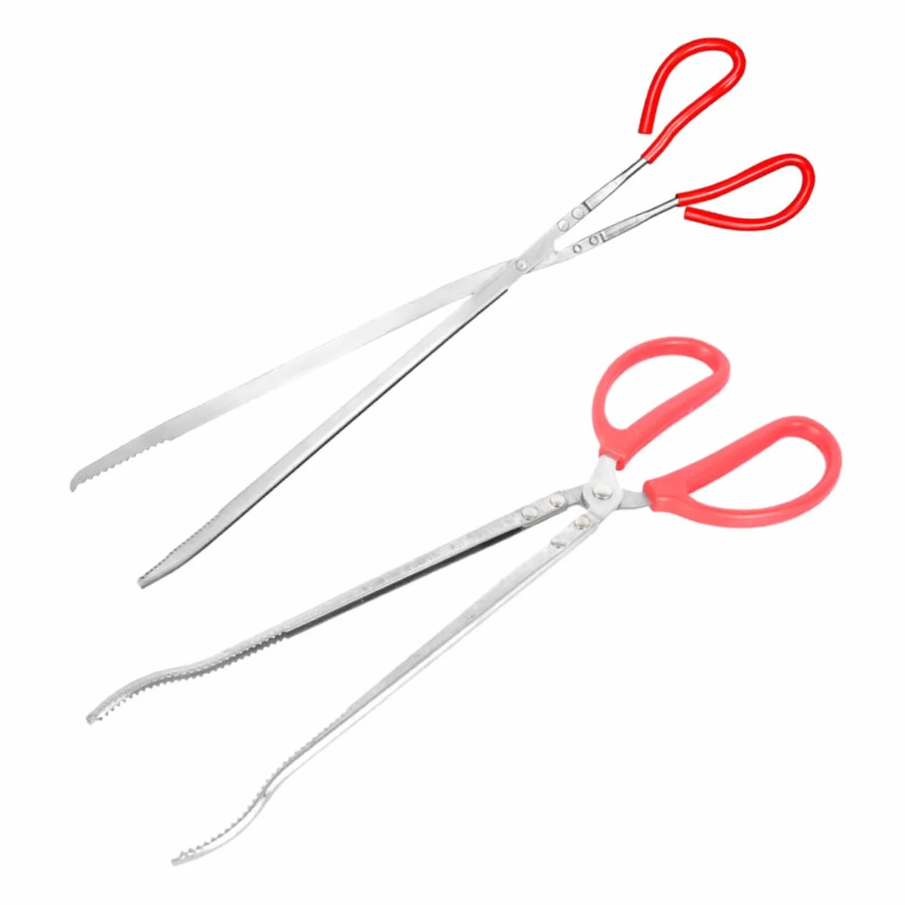 Pinzas para Reptiles de Acero Inoxidable 52 cm 2 Piezas Boca Curva y Recta Antideslizantes
