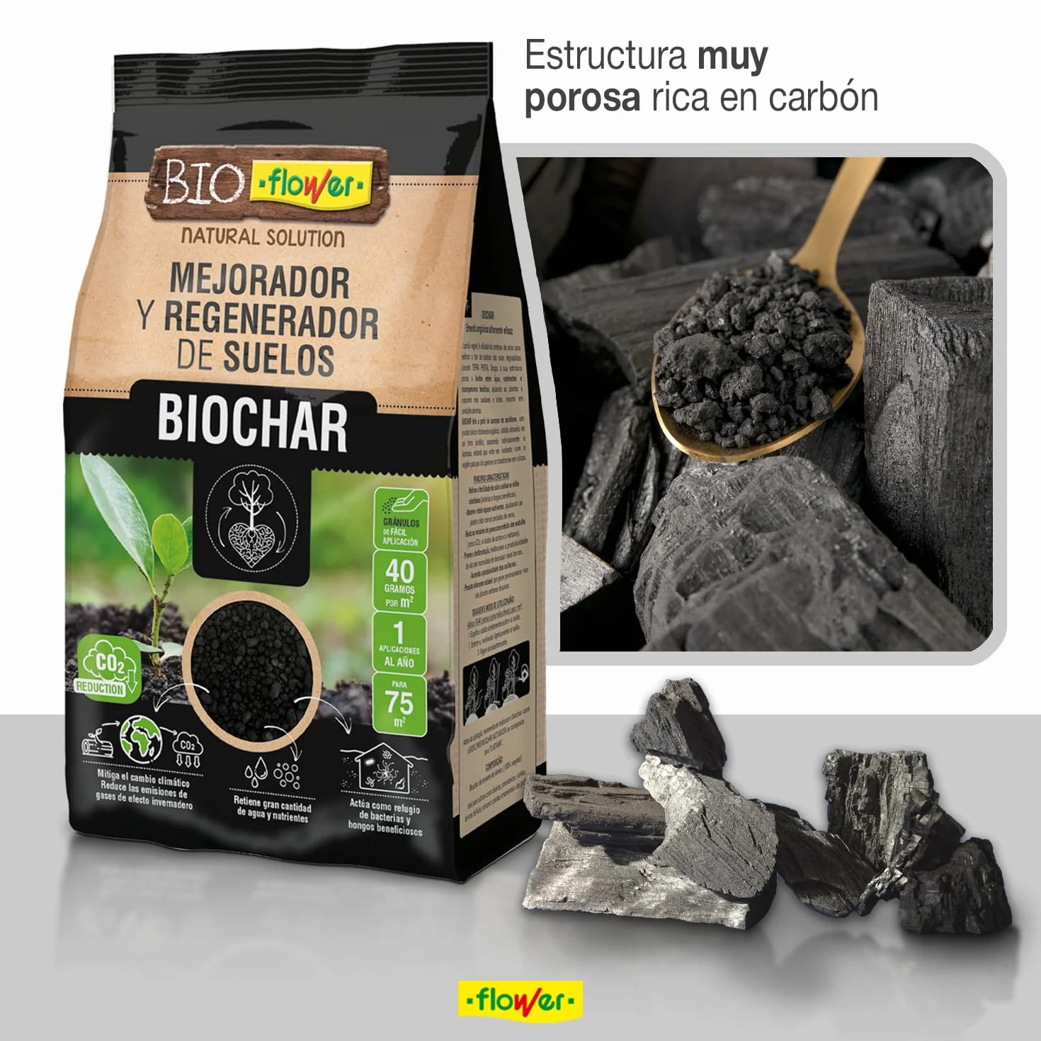 Biochar Regenerador y Mejorador de Suelos 5L 100% Origen Vegetal Retenedor de Agua Activador de Cultivos