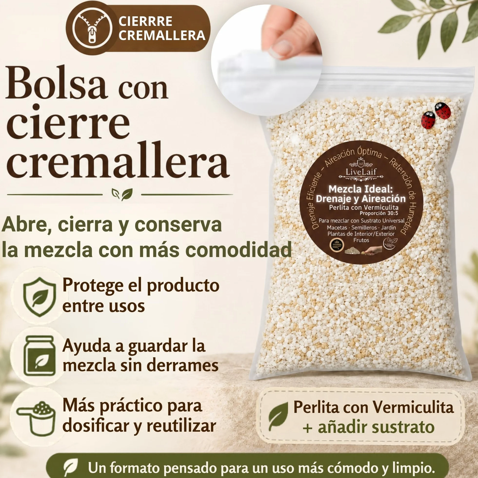 Mezcla Perlita con Vermiculita para Plantas 3L | Sustrato Universal para Suculentas, Orquideas y Macetas