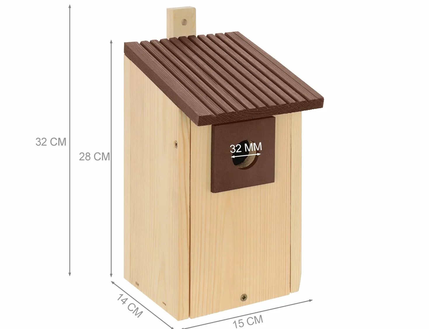 Nido de madera B20-NPx4, nido de madera, caseta para pájaros, nido de madera natural, resistente a la intemperie, construcción de madera maciza, decoración para jardín, +marrón