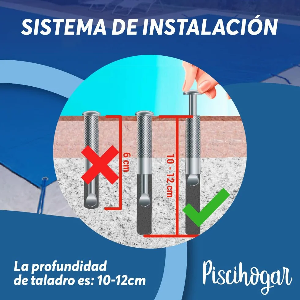 Tornillo de Anclaje para Lona Cobertor de Piscina 100% INOX Acero-Aluminio Escamoteable MONOBLOC Pack 20 Uds