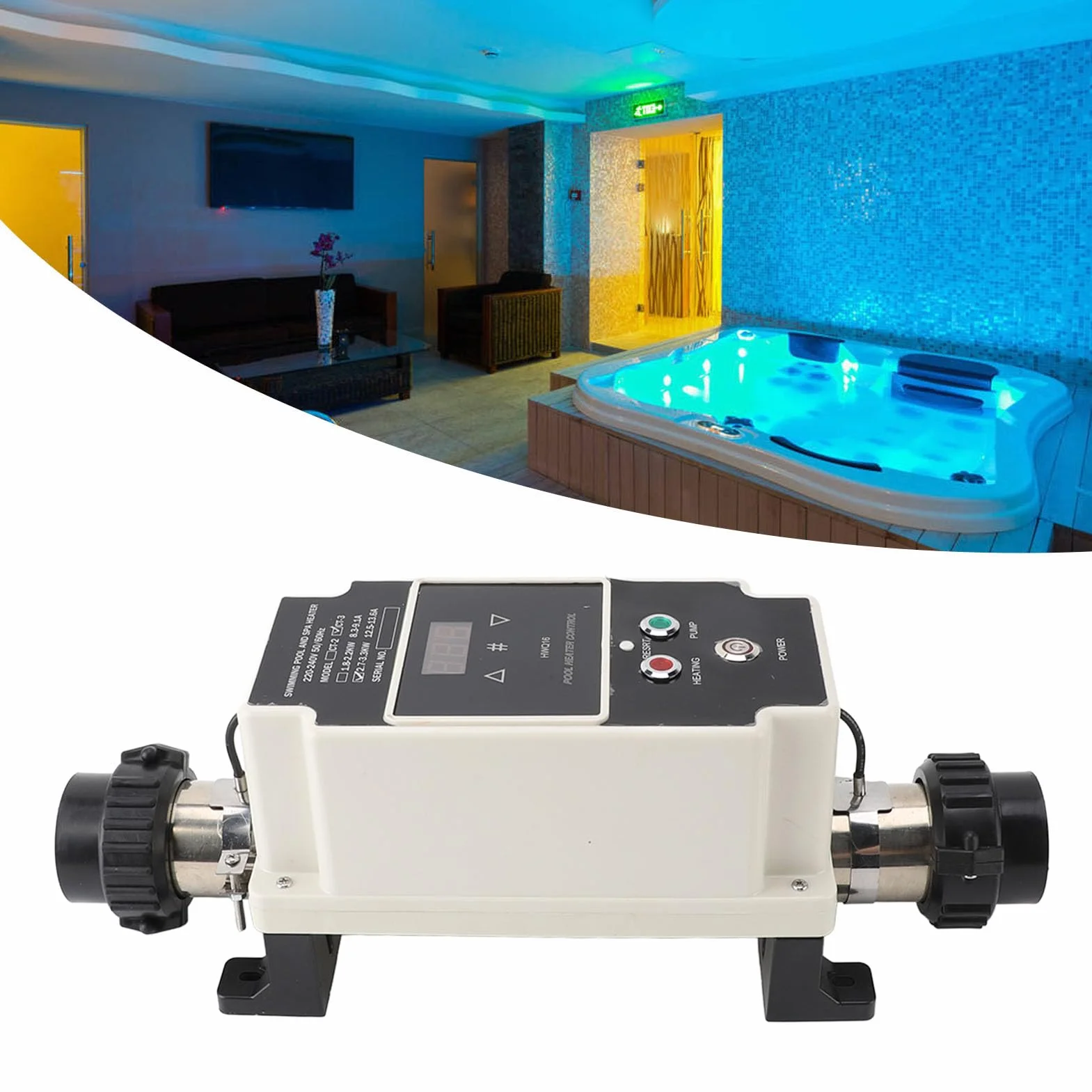 Bewinner Bomba de Calor para Piscina 230V 2.7-3.3 KW Termostato Calentador de Agua Pantalla Digital