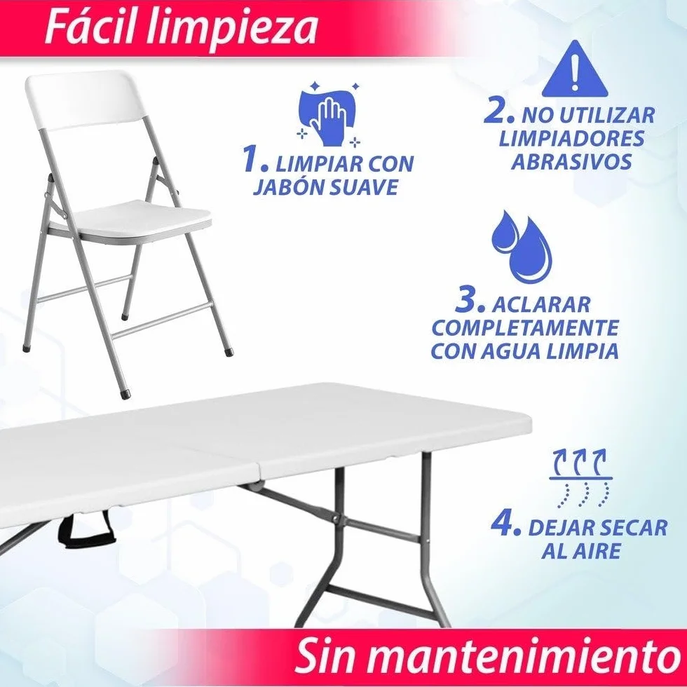 LOLAhome Conjunto Mesa 180 cm y 6 Sillas Plegable, de Acero Anticorrosión y HDPE | Resistente, fácil Transporte, fácil Montaje | Ideal Acampadas, Picnic, Catering, Jardín, Terraza