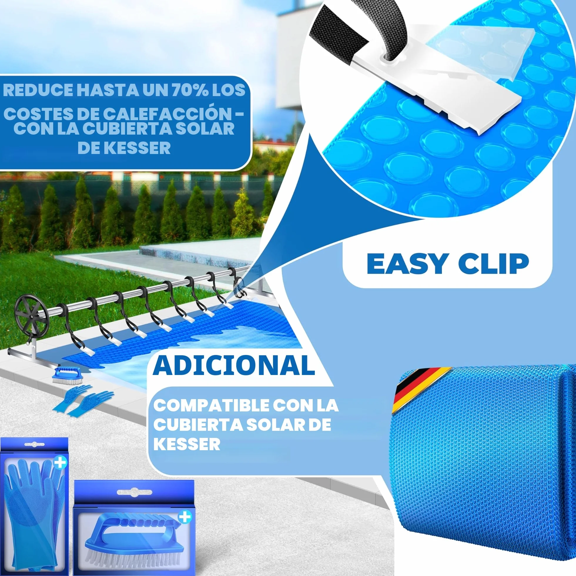 KESSER Enrollador de Piscina Premium 3-5,70 m con Ruedas para Lona Solar