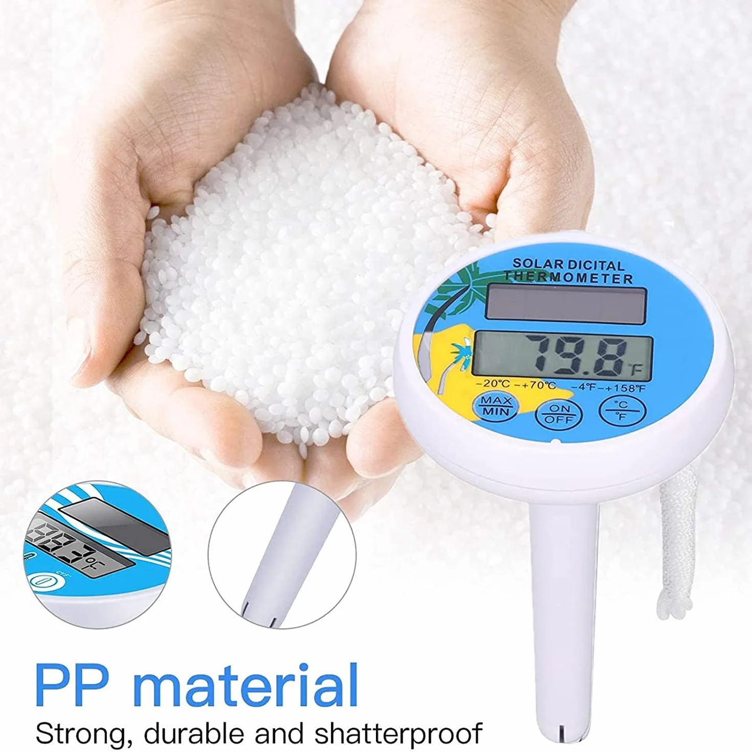 Termómetro Piscina Flotante con Cuerda Pantalla LCD IP68 Impermeable para Piscina Spa Estanque