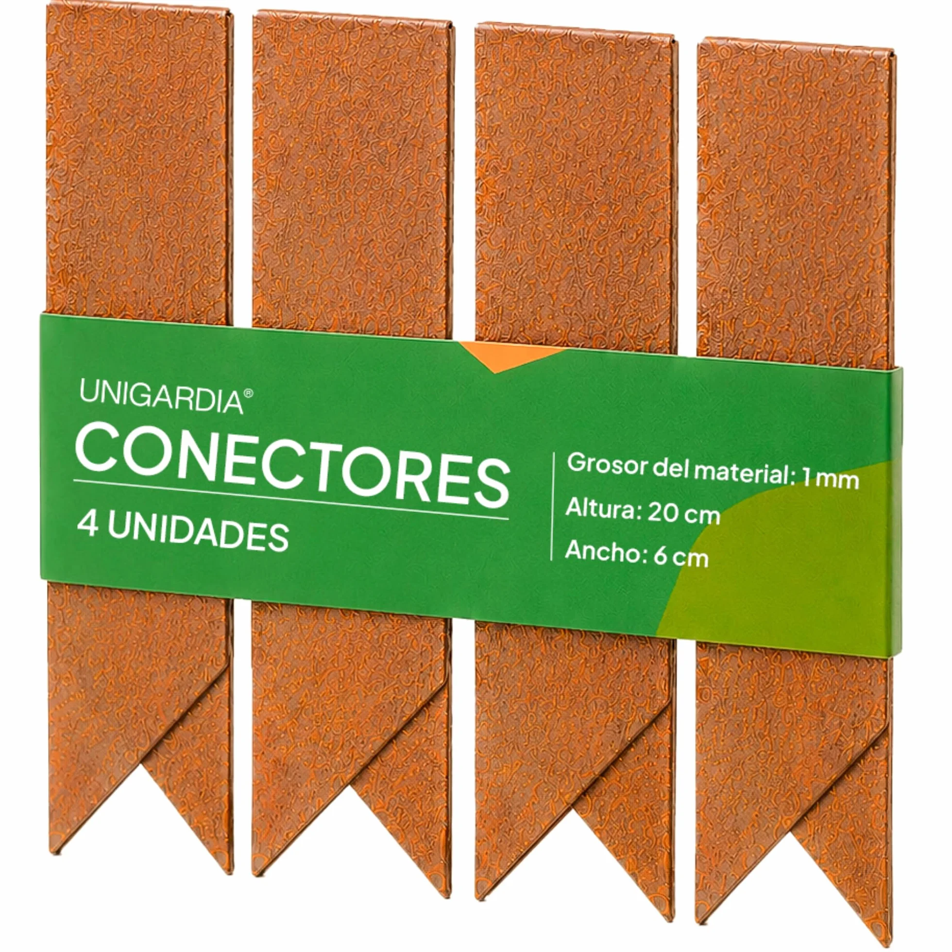 UNIGARDIA Juego de 4 Conectores de Acero Corten para Bordes de Jardín, Altura 20 cm - Elemento de Unión para Borduras de Césped - Grosor 1 mm