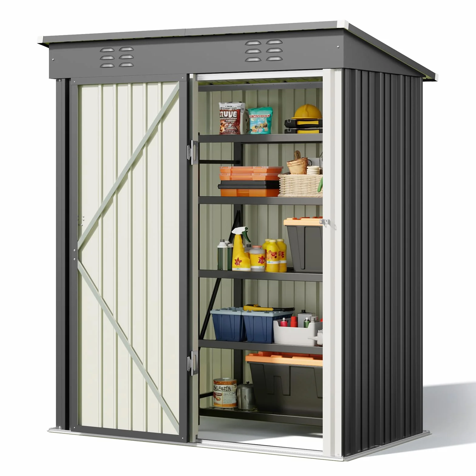 Bealife Caseta Jardín Exterior Metálico Almacenaje Puerta Corrediza 180x162x95cm Gris