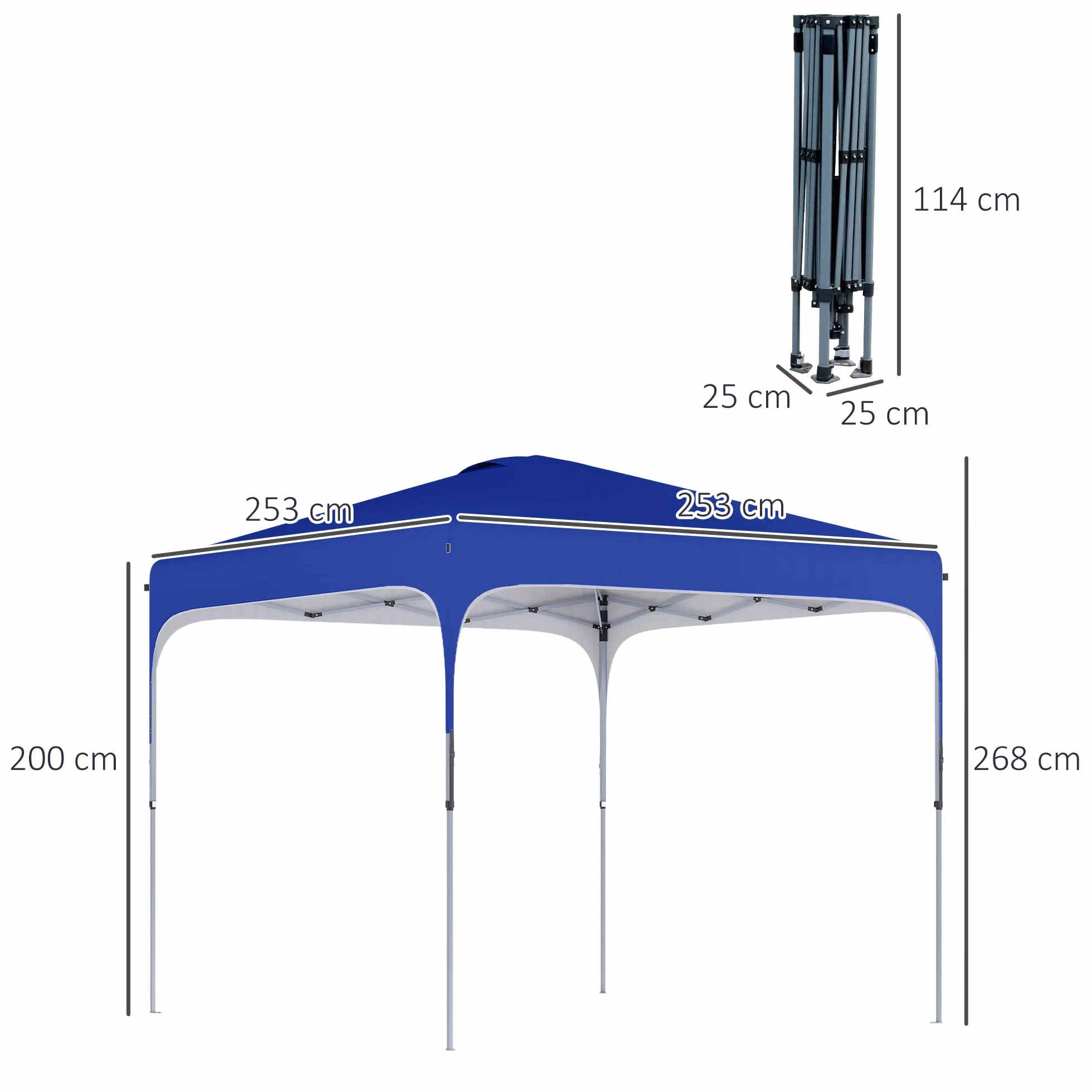 Outsunny Cenador Plegable Pop-UP 2,5x2,5x2,68 m Carpa de Jardín Protección UV 50+ Ajustable en Altura con 4 Bolsas de Arena y Bolsa de Transporte para Camping Fiestas Patio Azul
