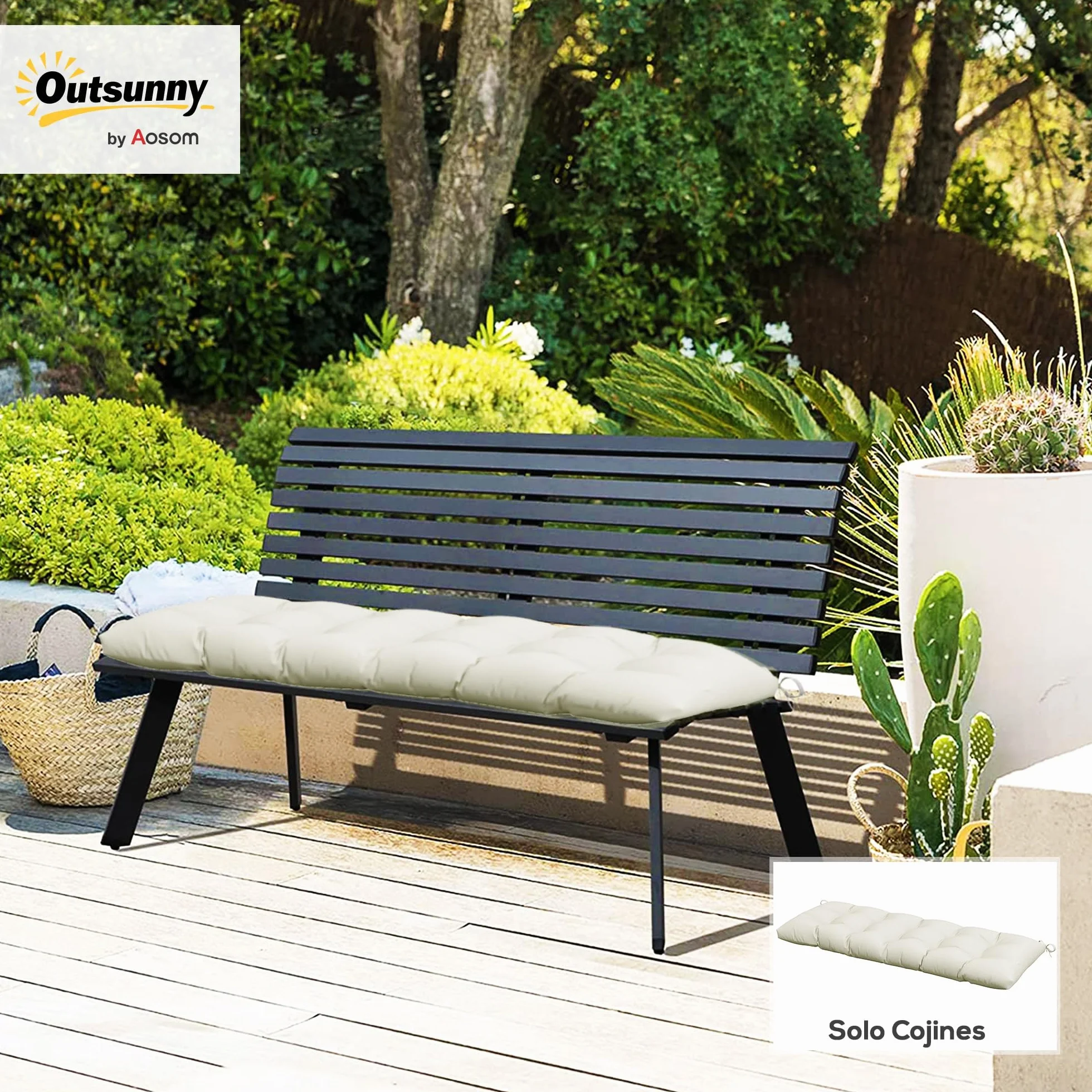 Outsunny Cojín para Banco 128x48x8 cm Impermeable Protección UV 50+ Jardín Terraza Crema