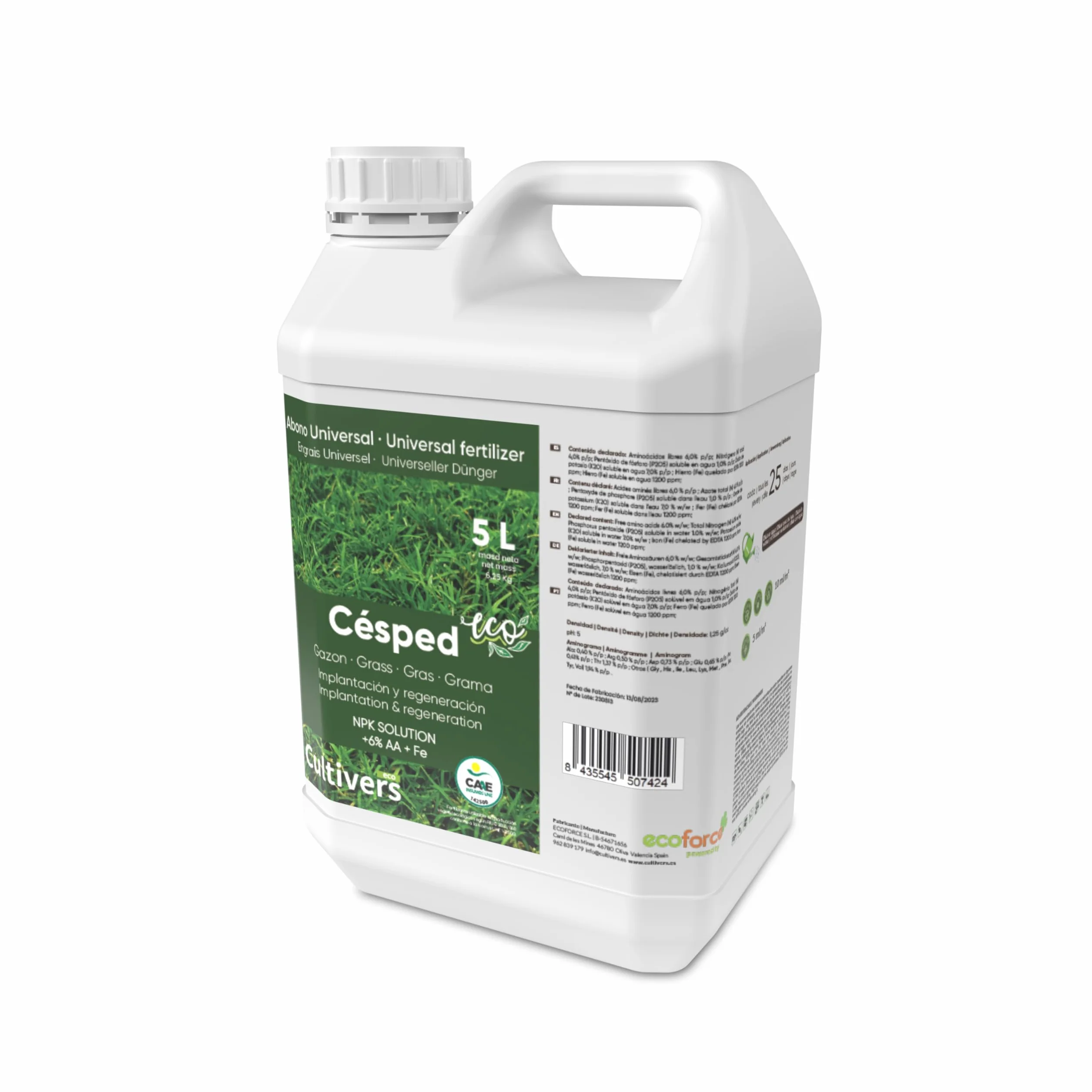 CULTIVERS Fertilizante Césped Ecológico 5L Abono Líquido Micronutrientes Aminoácidos Orgánico Natural