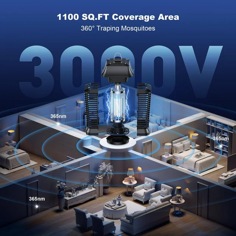 Lámpara Antimosquitos Eléctrica 3000V 20W UV IPX4 Impermeable Mata Mosquitos