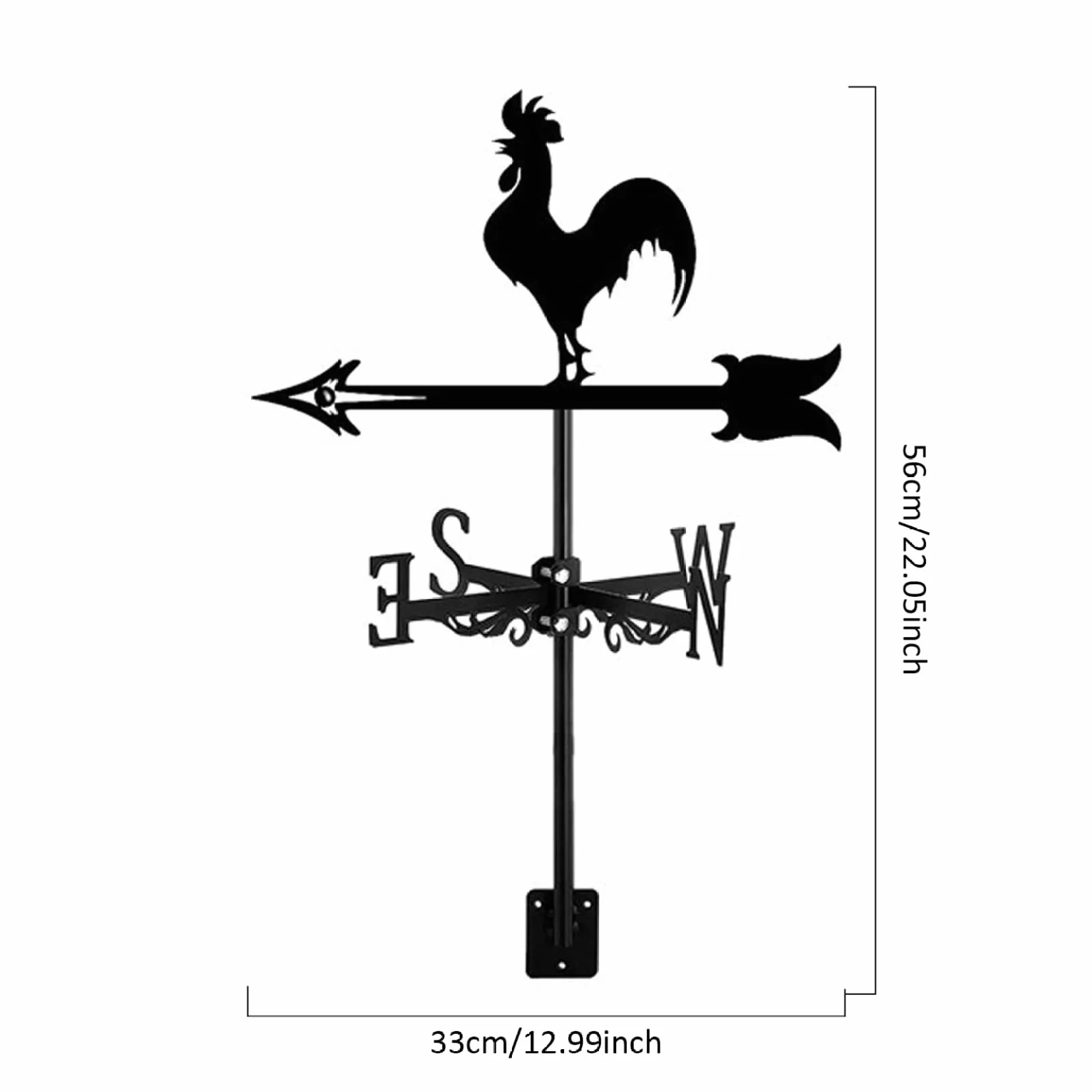 Veleta decorativa de hierro para montaje en techo, 13 x 22 pulgadas, indicador de dirección del viento para patio jardín