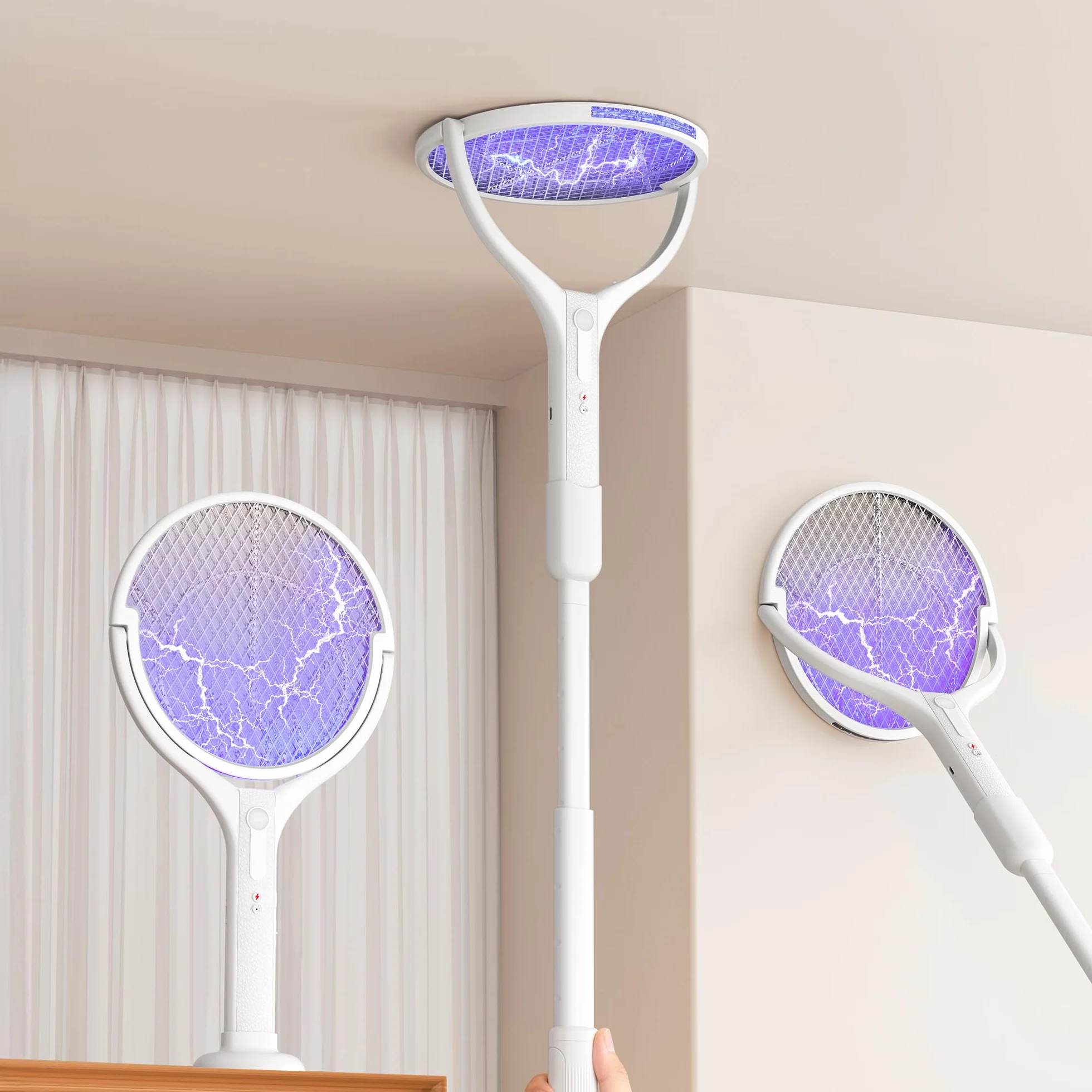 Raqueta Mosquitos Eléctrica 4000V 1800mAh Matamoscas Recargable 2 en 1 LED Antimosquitos