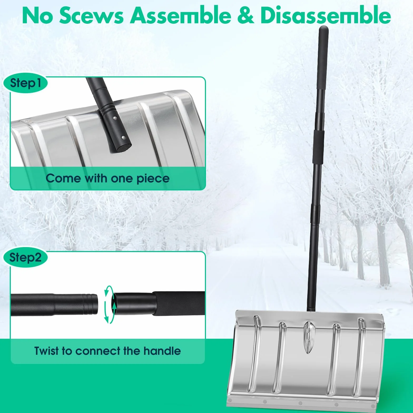Pala para Nieve de Aluminio Ligera con Mango D para Coche, Emergencia, Camping, Exterior