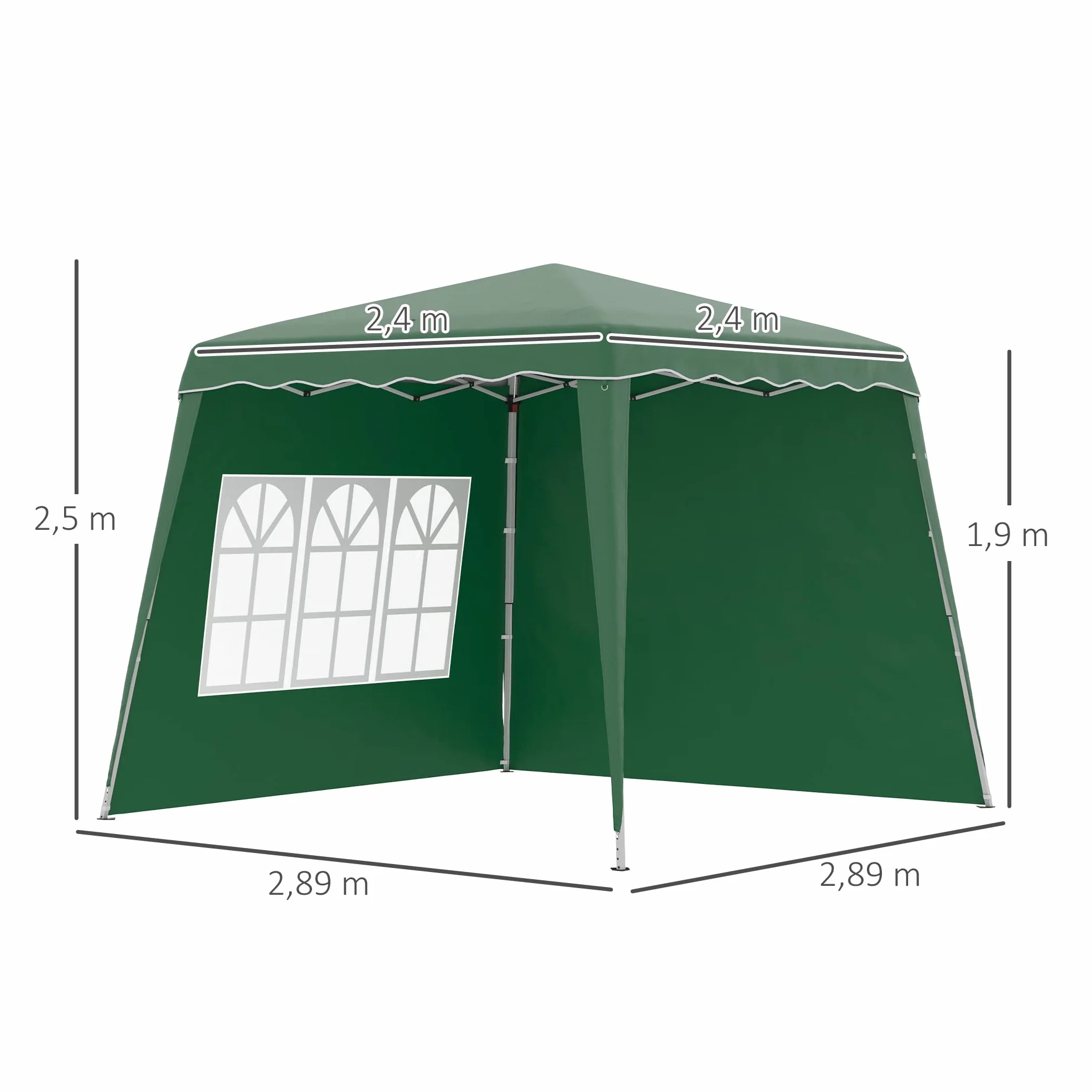 Outsunny Carpa Plegable Pop-up 3x3 m Cenador Pabellón de Jardín con 2 Paredes Laterales Altura Ajustable y Bolsa de Transporte Protección UV50+ Impermeable Gazebo para Camping Fiestas Exterior Verde