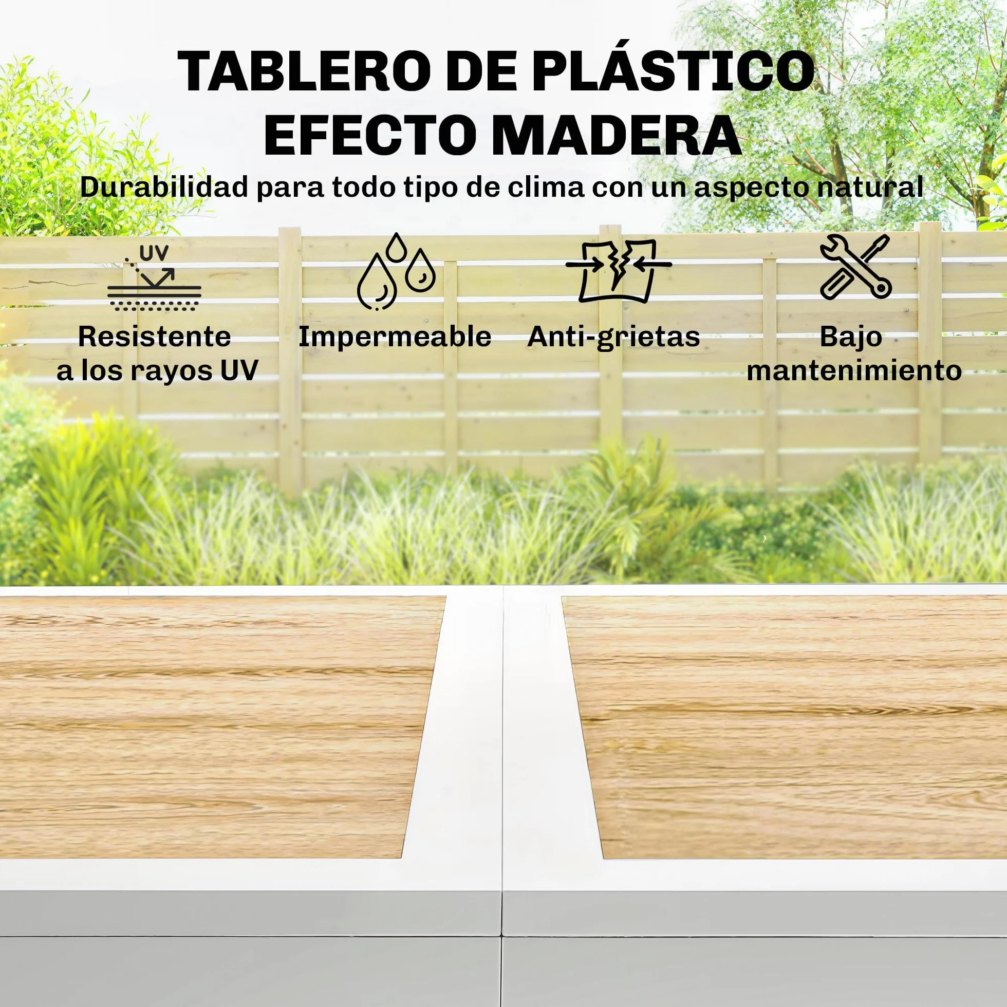 Outsunny Conjunto de Mesa y Sillas Jardín de 7 Piezas, Muebles Jardín Exterior con Mesa de Plástico PSPC, 6 Sillas Apilables Transpirables, Marco de Acero Resistente a la Intemperie, Blanco