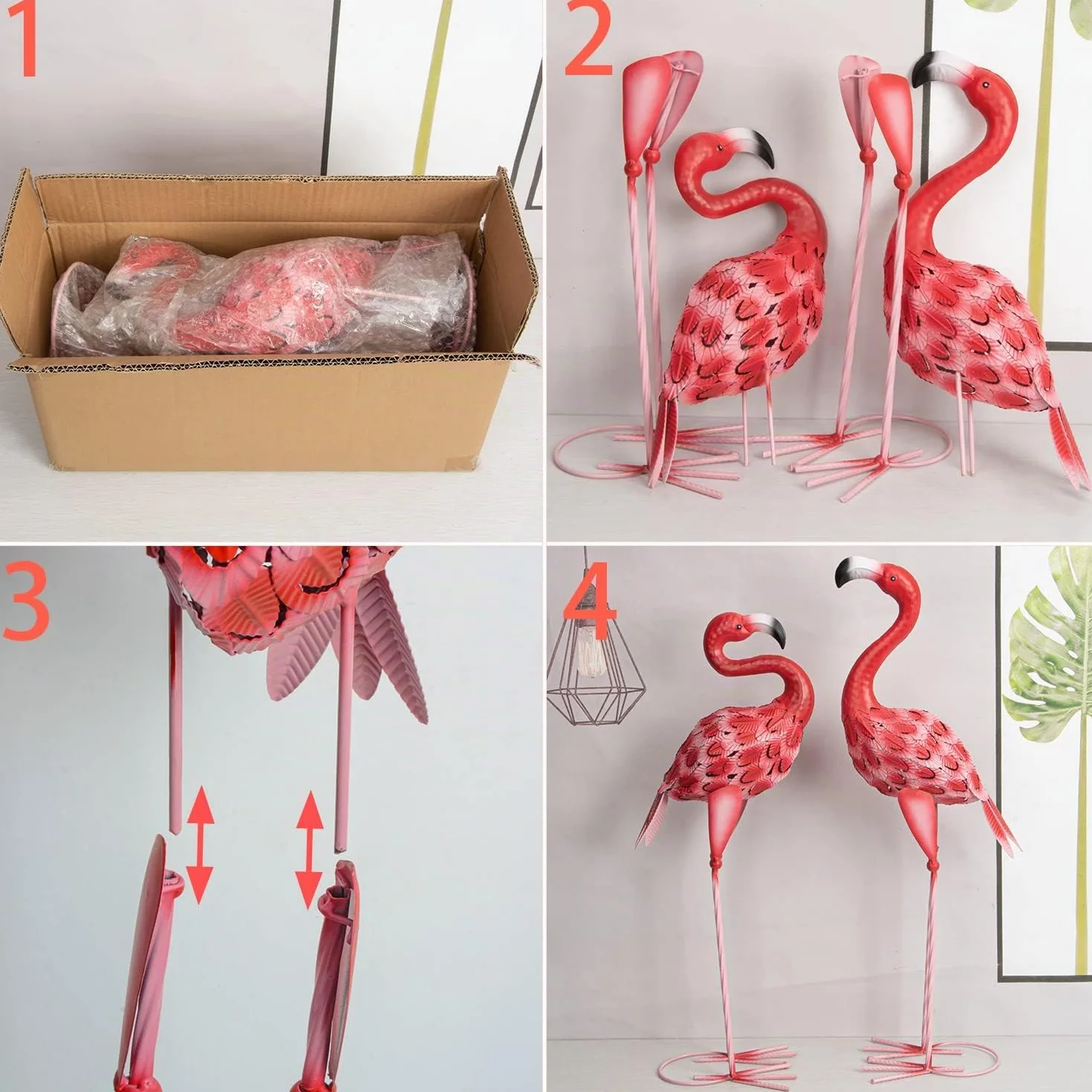 Estatuas de jardín de flamencos de Metal, esculturas de Flamenco Rojo para Patio, decoración al Aire Libre