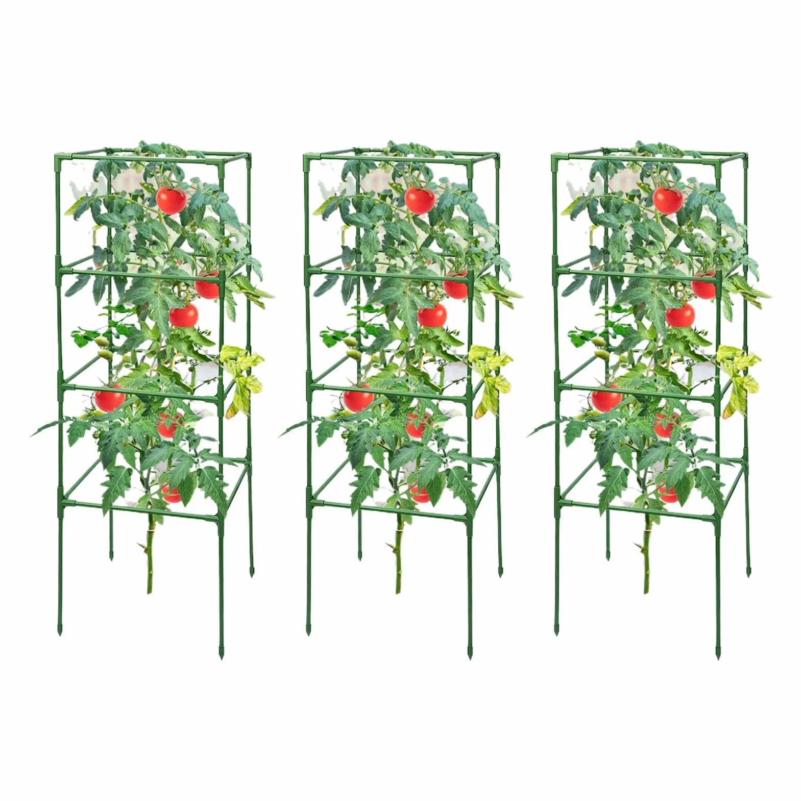 Entutorado para Tomates Soporte Cuadrado Ajustable en Altura de 3 Piezas | Tutor de Plantas Resistente para Judías Pepinos Verduras Rosas Peonías Macetas Bancal Elevado Jardín Patio Césped