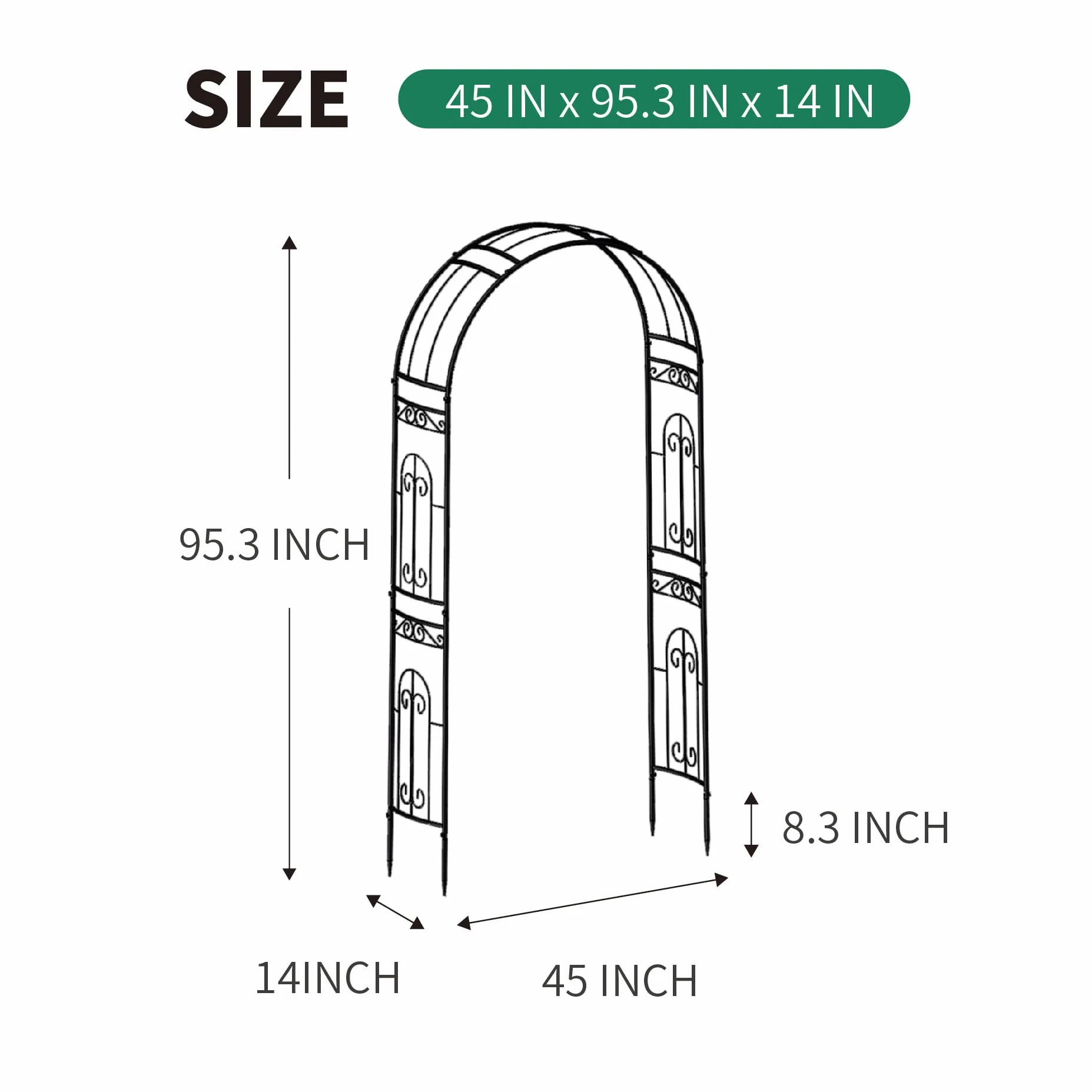 GARDEN Arco de jardín de Metal Negro 220x114x36CM Cenador Tubular para Rosas Plantas Trepadoras