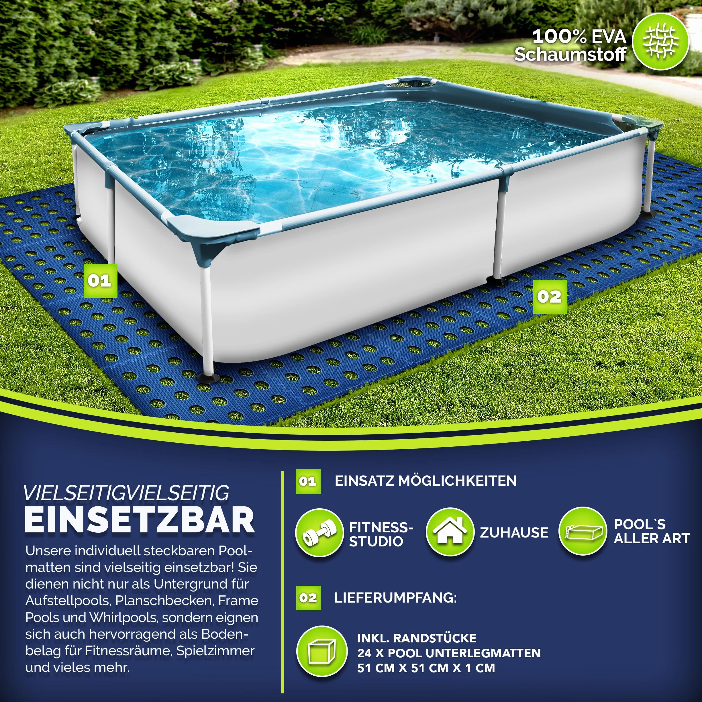 tillvex® Alfombra de protección para piscina 51x51 cm 24 piezas