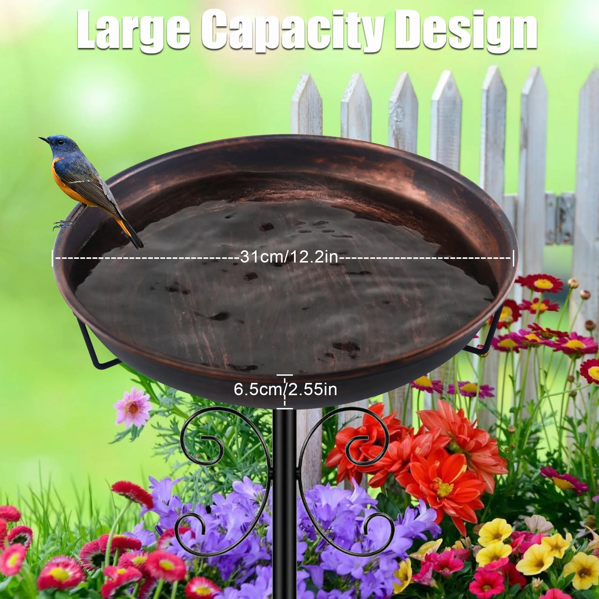Bebedero para pájaros de pie, Comedero Pajaros Exterior con Pie, Baño de Pájaros Metal Regulable en Altura, Decoración Jardín Resistente Invierno