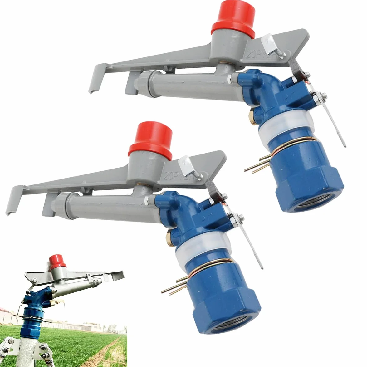 Pistola de aspersión ajustable de 360 grados, 2 unidades, pistola de riego industrial a gran escala para granjas, huertos, té, jardines, silvicultura, trigo, 1 pulgada