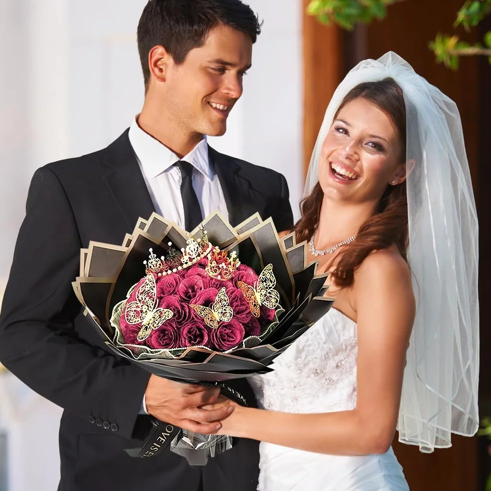 Ramo de rosas con purpurina 24 unidades corona regalos bodas aniversarios cumpleaños Navidad San Valentín Rosa