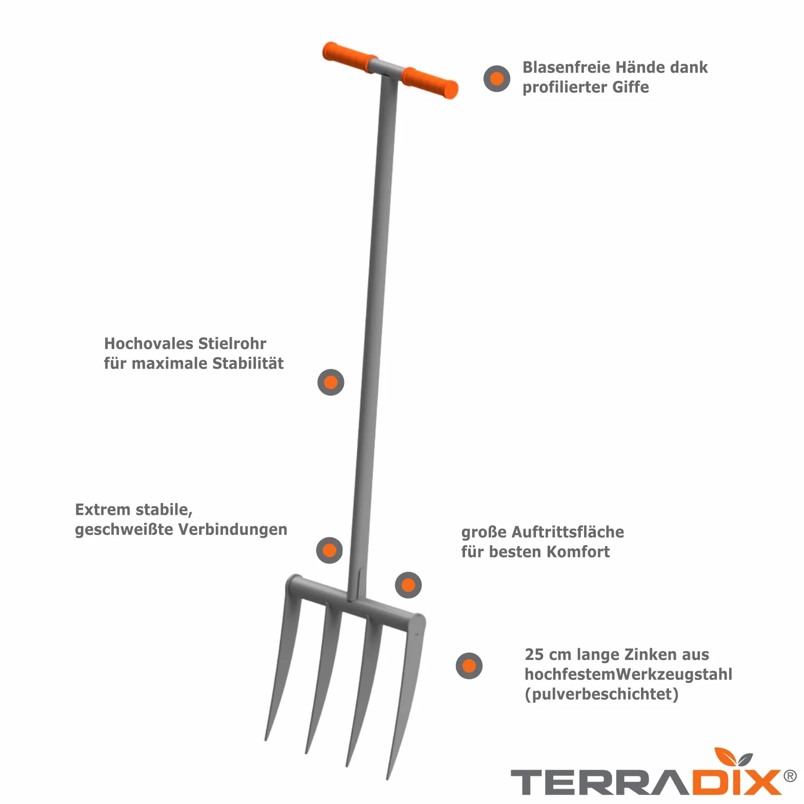 TERRADIX Horquilla para jardín 4x250 31 cm Anchura 25 cm Púas