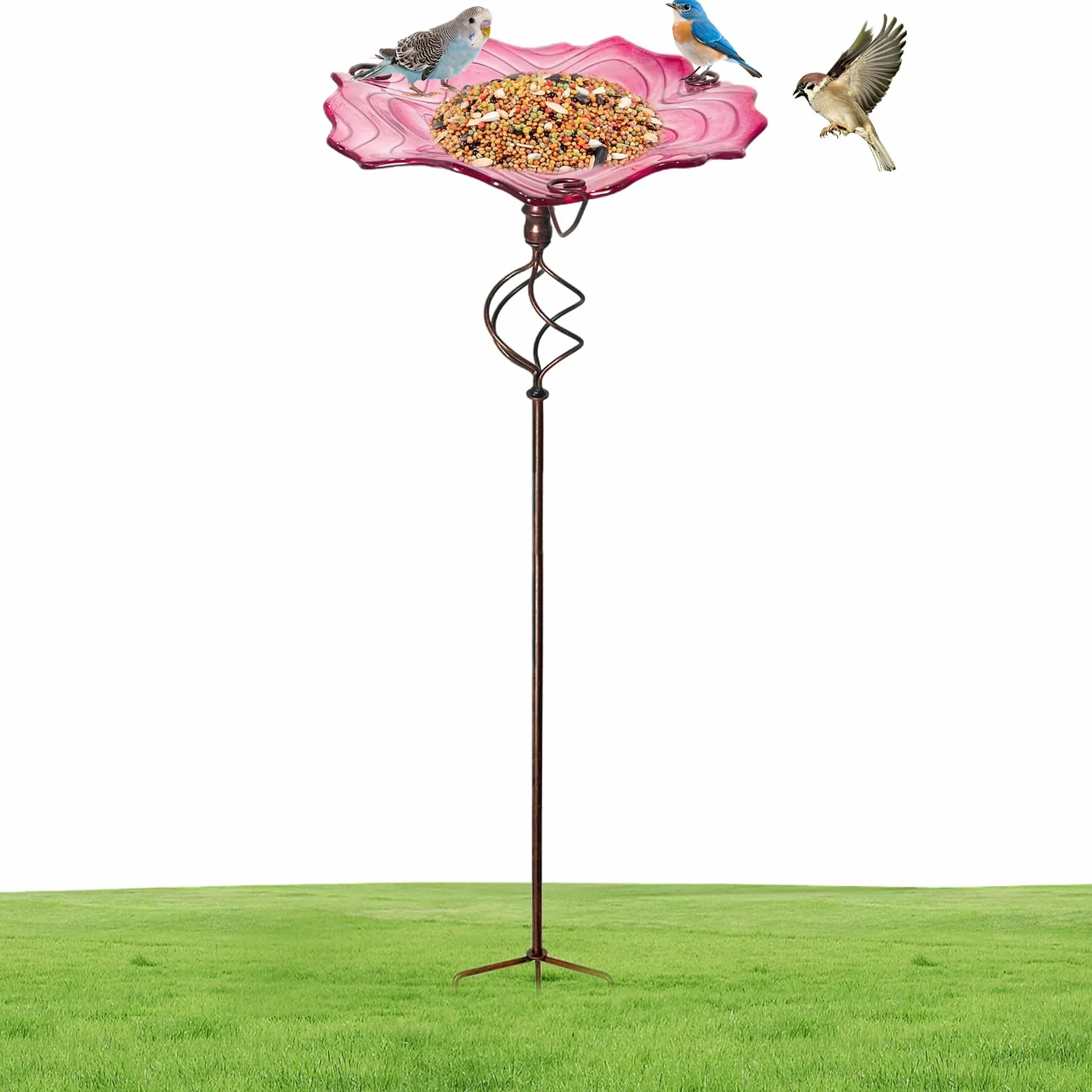 Bebedero para Pájaros con Estaca Bebedero Y con Estaca para Suelo | Bebedero Para Aves De Metal Para Exterior De Pie Para Colibrí Loro Periquito Patio Jardín Balcón