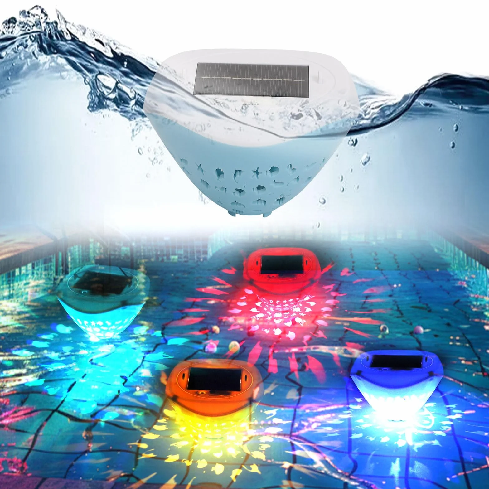 Longzhuo Iluminación solar para piscina flotante USB bajo el agua con mando a distancia