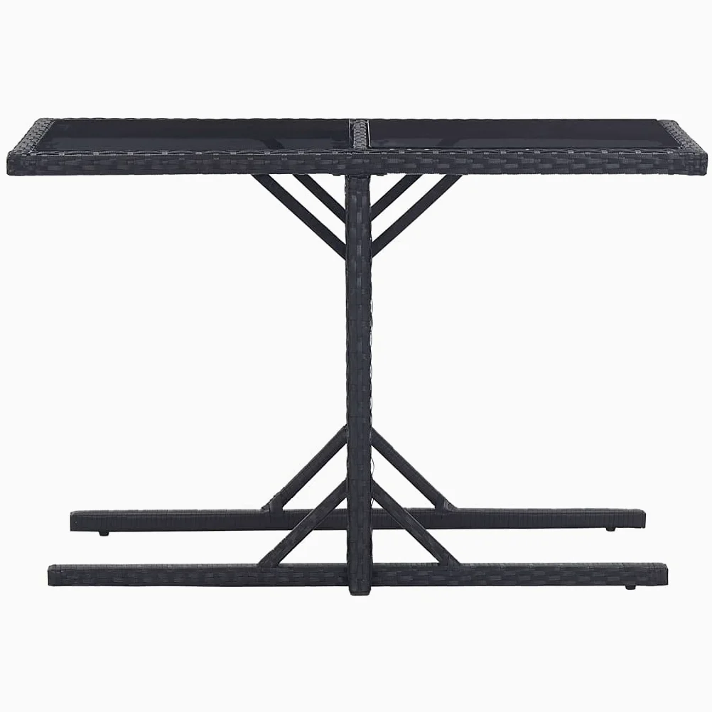 Mesa de jardín de ratán de polietileno, color negro, 110 x 53 x 72 cm, con placa de cristal, marco de acero estable, ratán sintético resistente al agua, para terraza y jardín