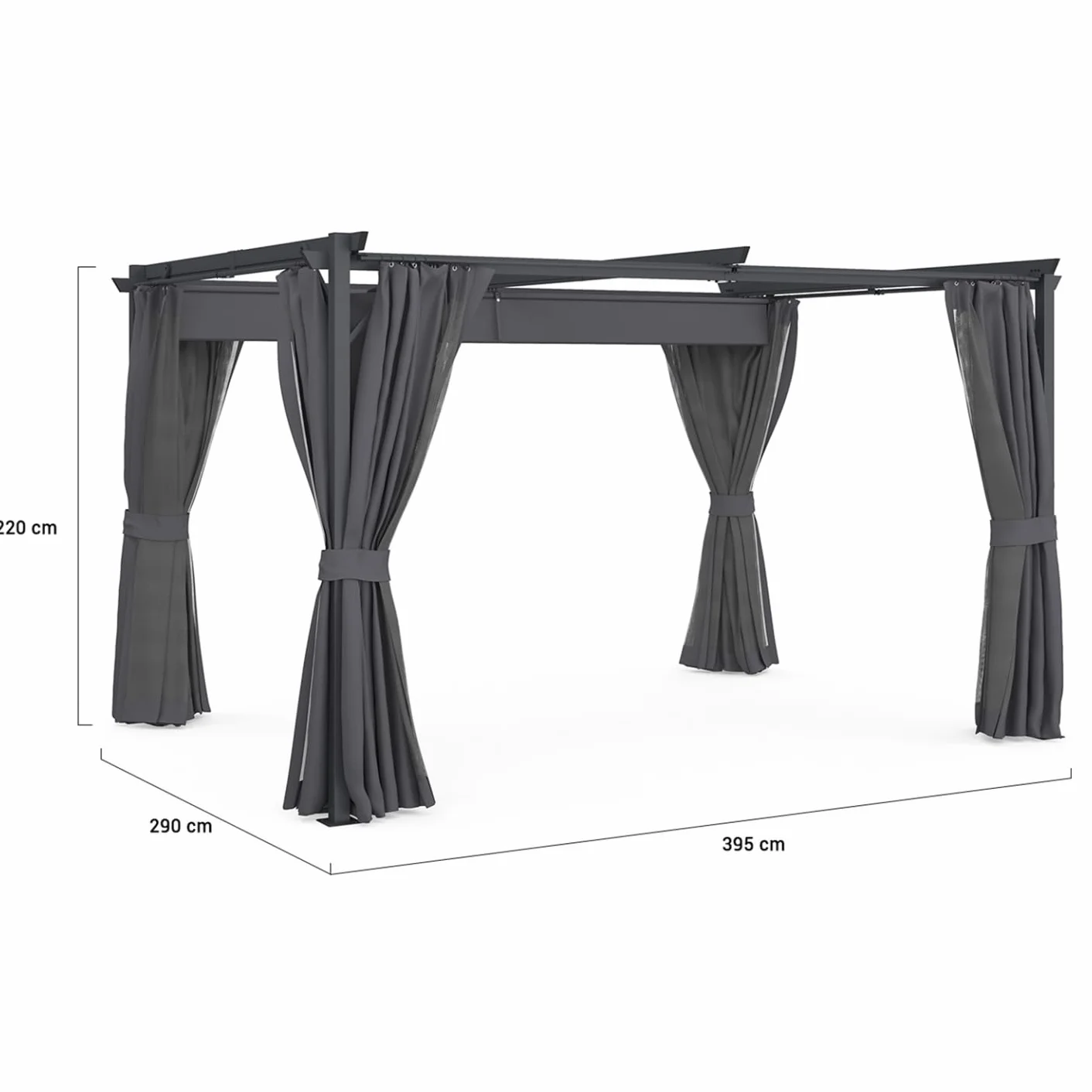 Pergola mosquitera de techo retráctil 3x4 m gris