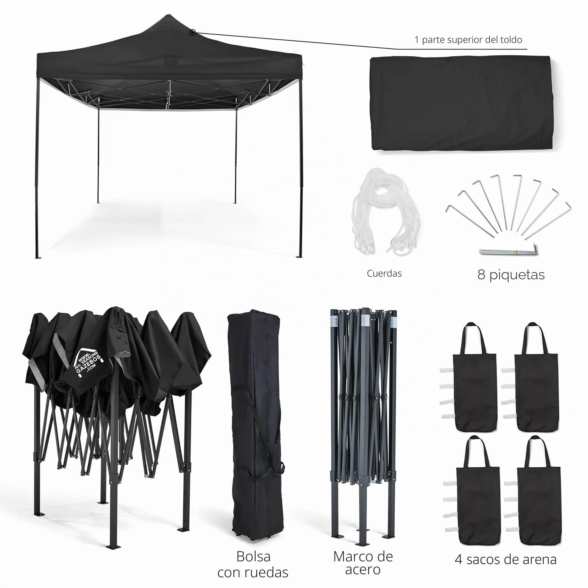 All Seasons Gazebos 3x4.5m Totalmente Impermeable Pop up Gazebo - Negro