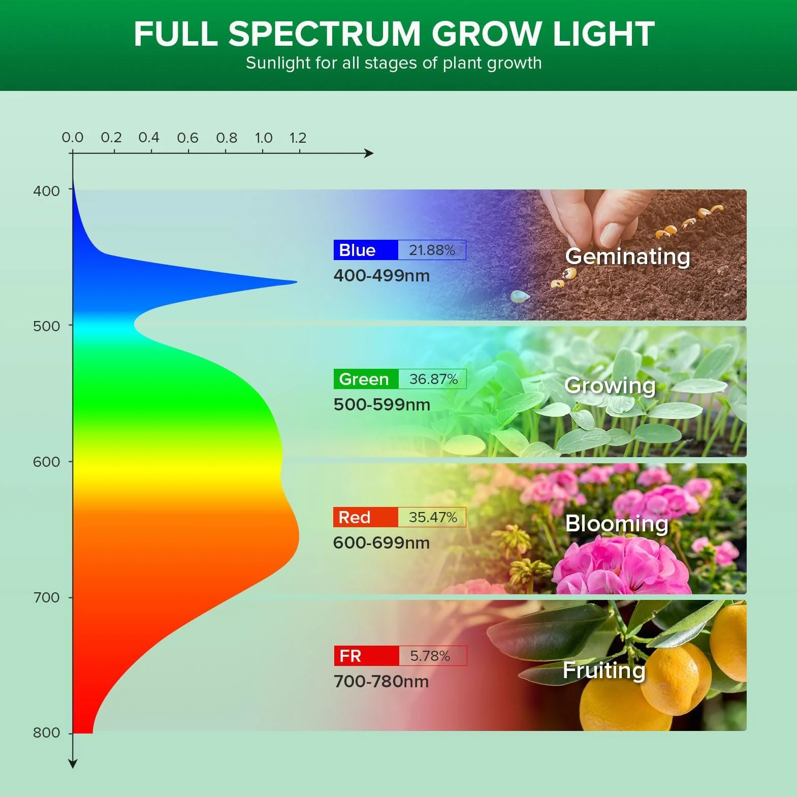 SANSI Lampara de Plantas 150W, Bombilla LED Crecimiento E27, Espectro Completo, 120°, PPF 16 μmol/s, 2x1 Sq Ft
