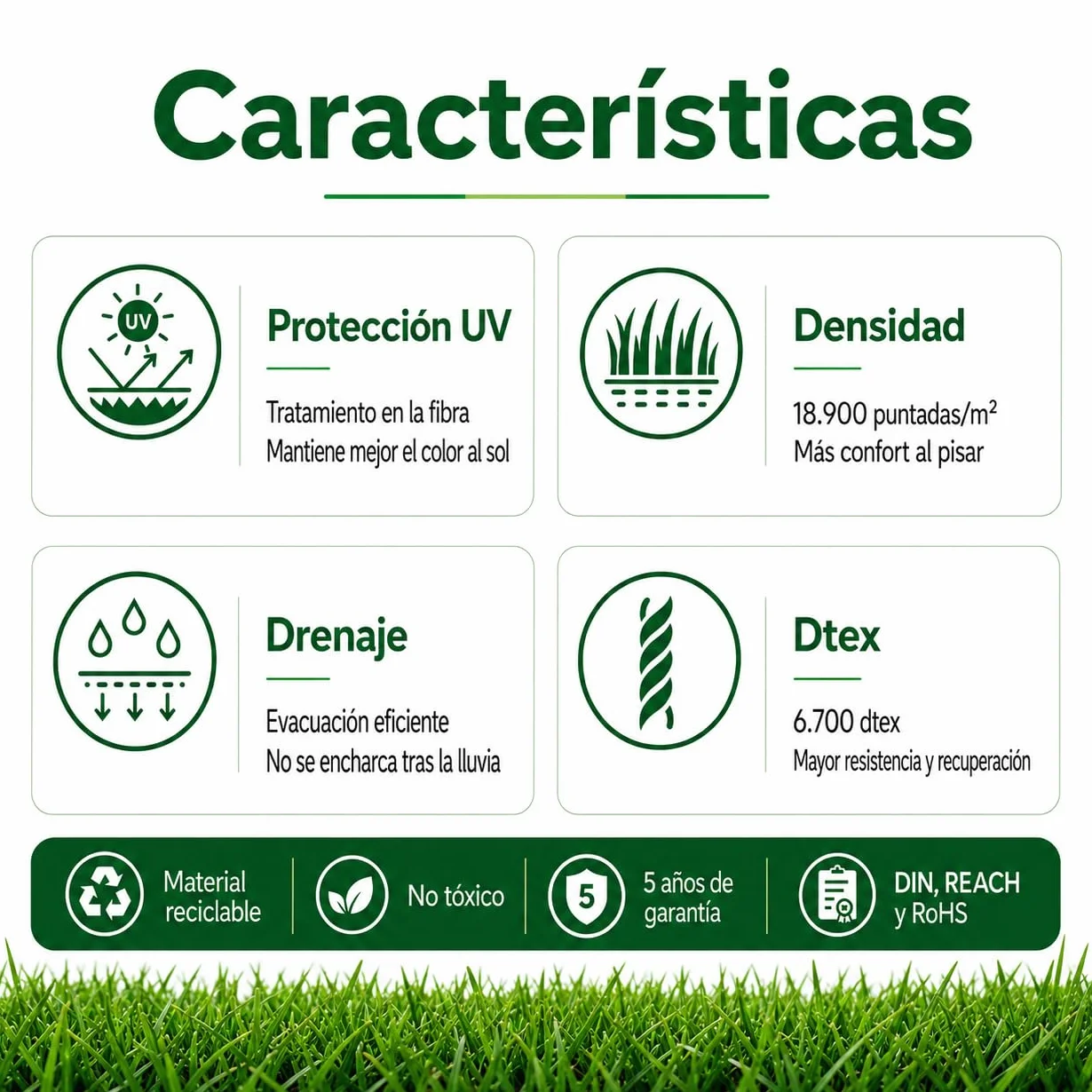Césped Artificial TOKIO 40 mm 2x5 m Rollo Resistente UV Alta Densidad 18.900 Puntadas Drenaje 800 l/h/m²