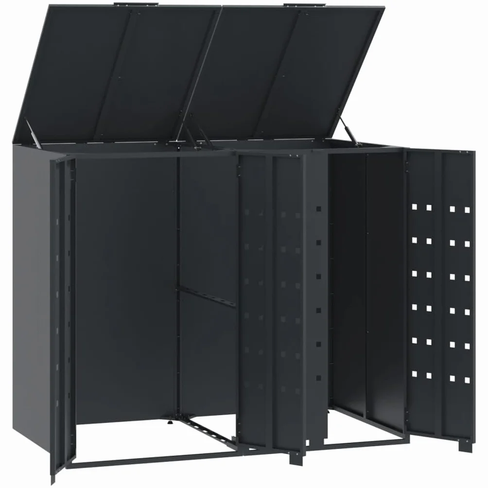 IKAYAA Cobertizo para Cubos de Basura Exterior 240L Gris Antracita 138x79x117 cm Metal para 2 Cubos con Tapa Resorte de Gas