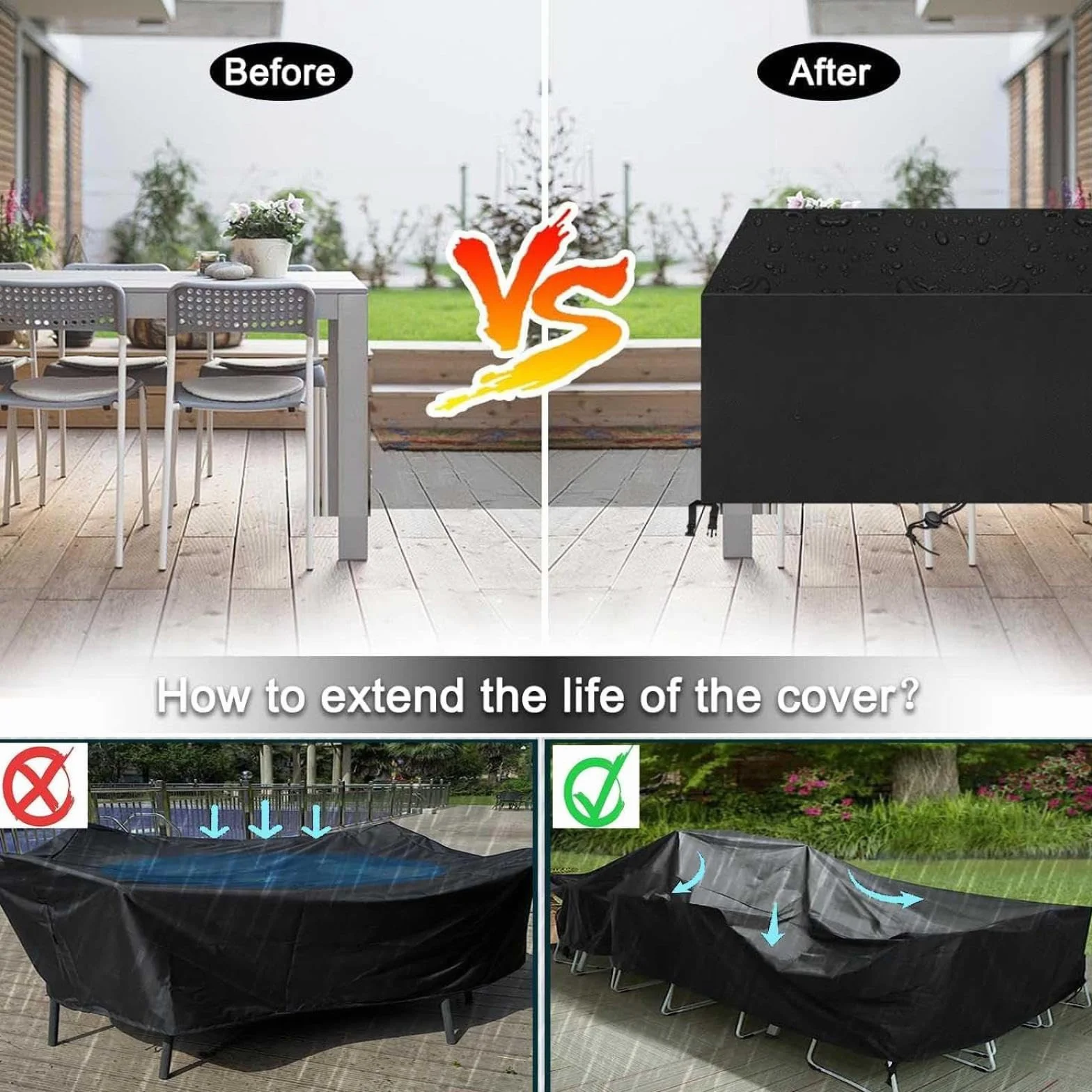 Funda de piel para exteriores, 85 x 50 x 55 cm, impermeable y resistente al viento, protector de mesa de jardín, ideal para juegos de jardín, resistente a los rayos UV, HeavyDu Protect