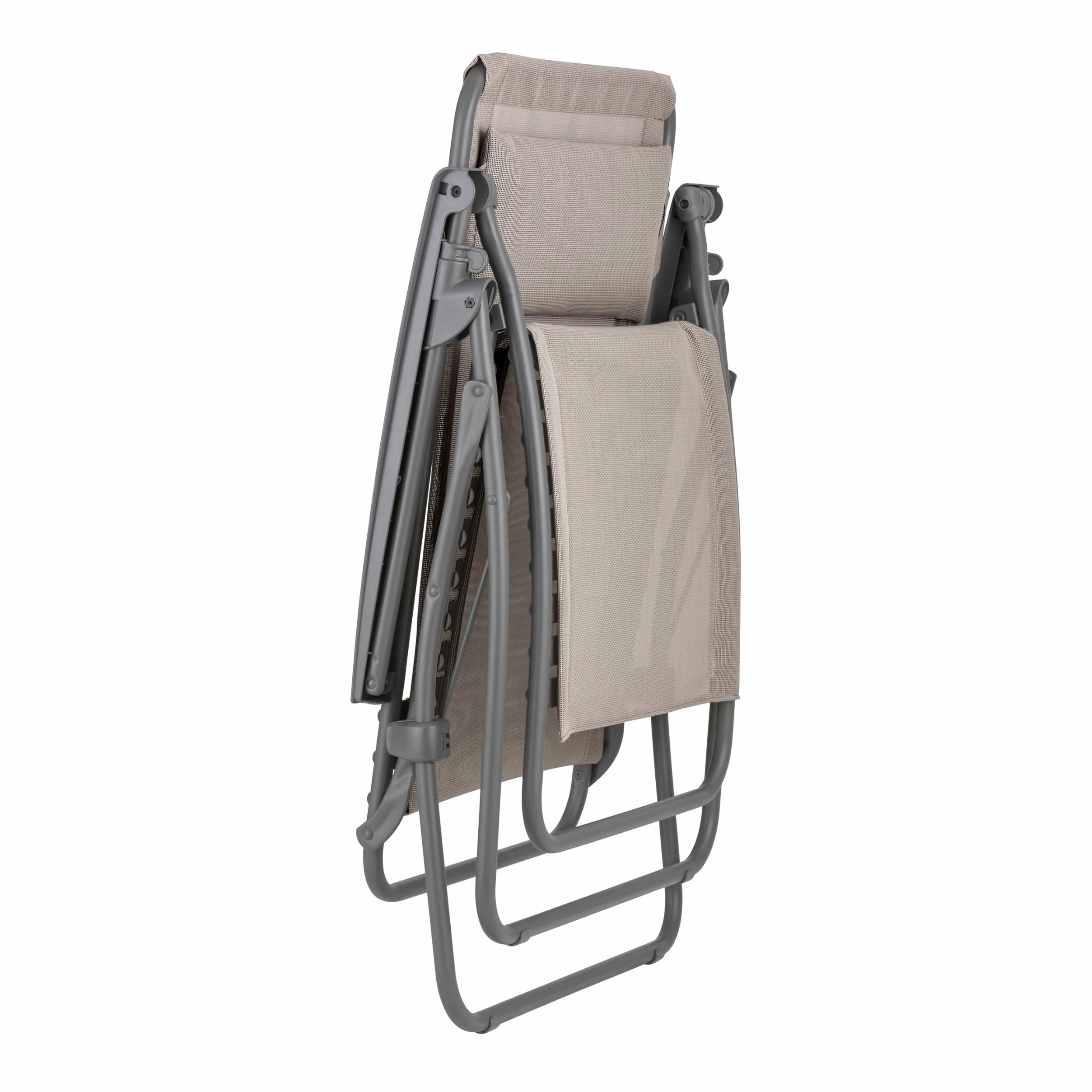 Lafuma Mobilier - R Clip PL AMZ - Silla Relax Gravedad Cero – Silla Reclinable Plegable Multiposición para Terraza, Jardín y Balcón - Fabricado en Francia - Castaño Beige/Titanio