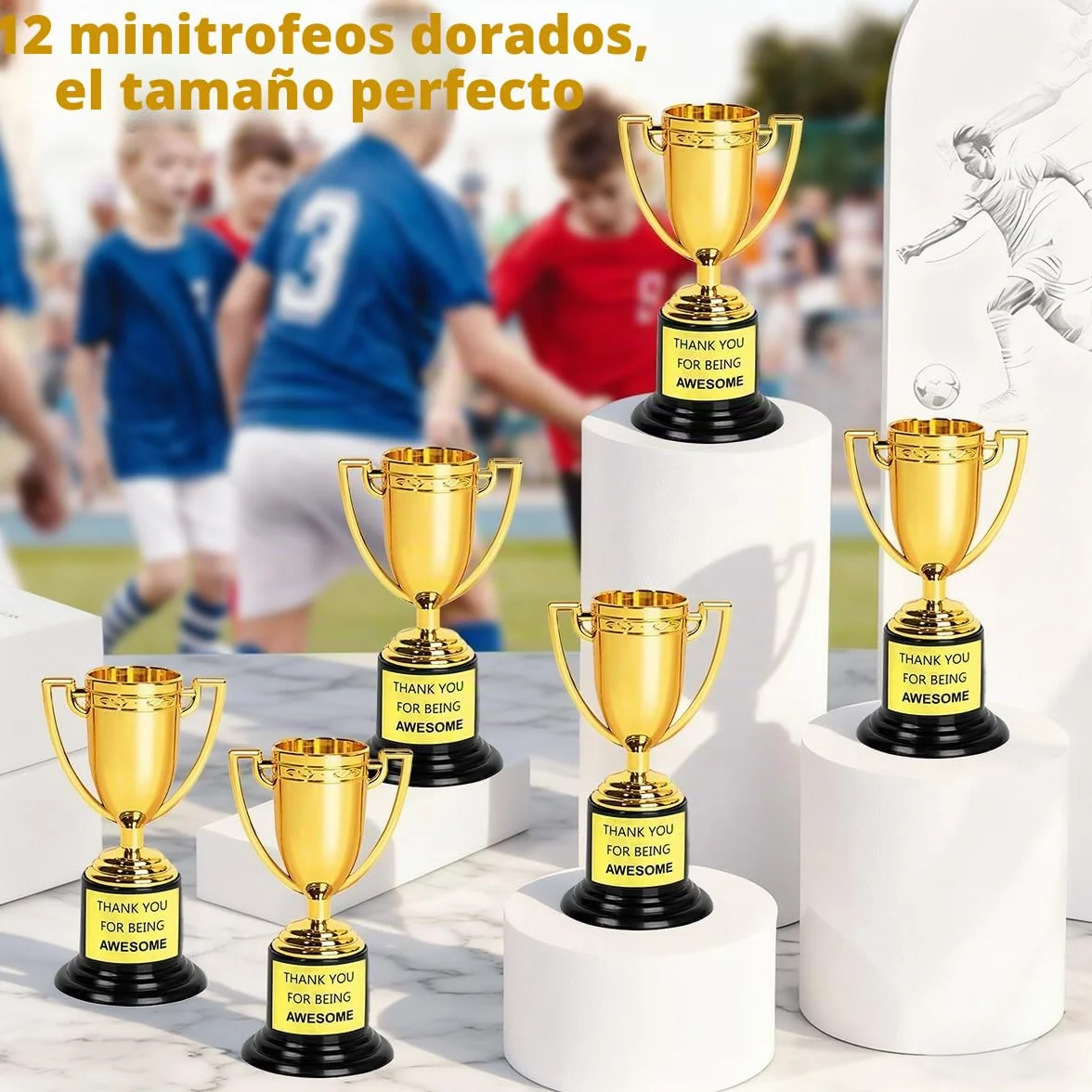 Mini Trofeos de Plástico Dorado 12 PCS Premio para Fiestas Deportivas
