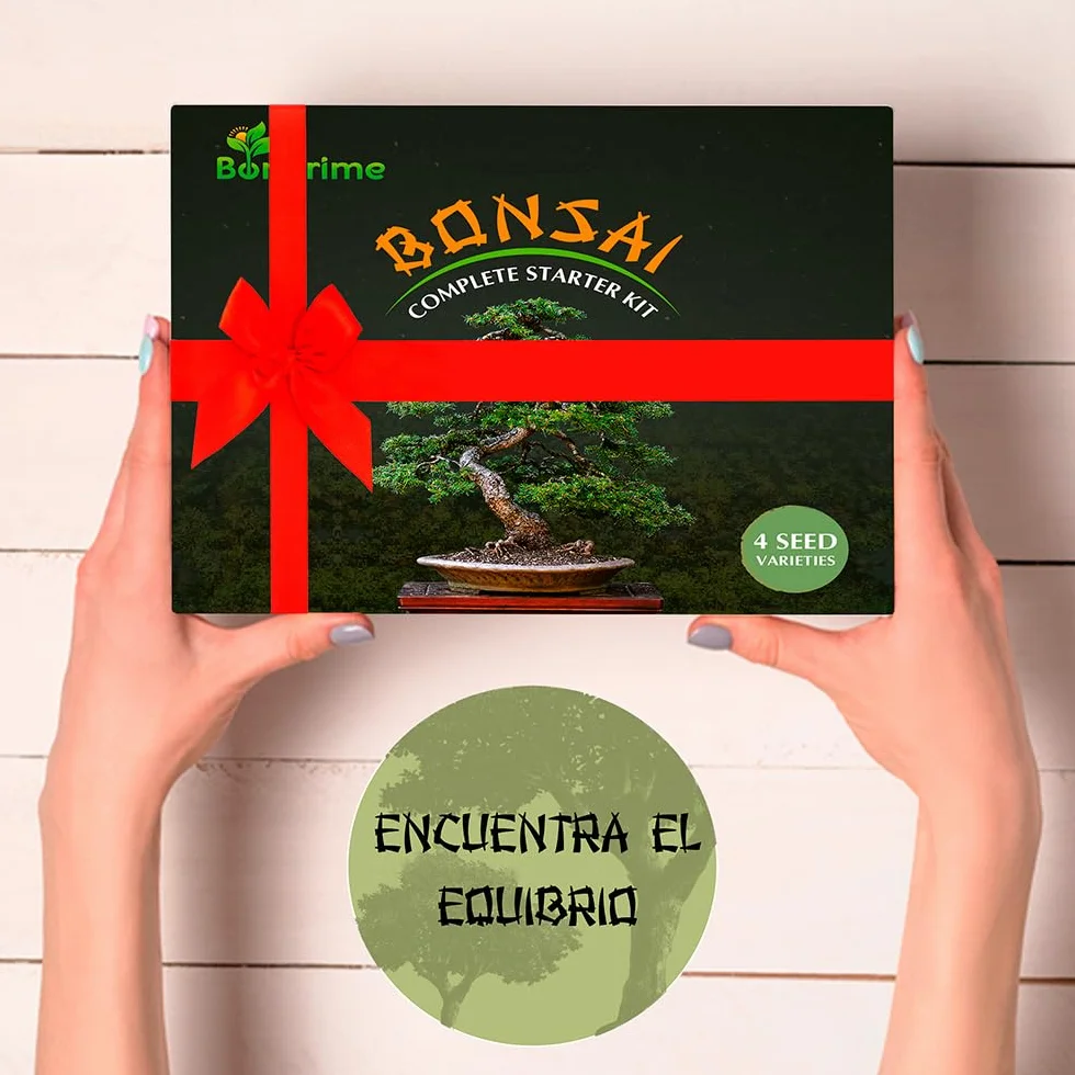Kit Bonsai para Principiantes - Set de Cultivo con 4 Semillas, Macetas de Bambú, Turbas, Marcadores, Pinzas y Spray