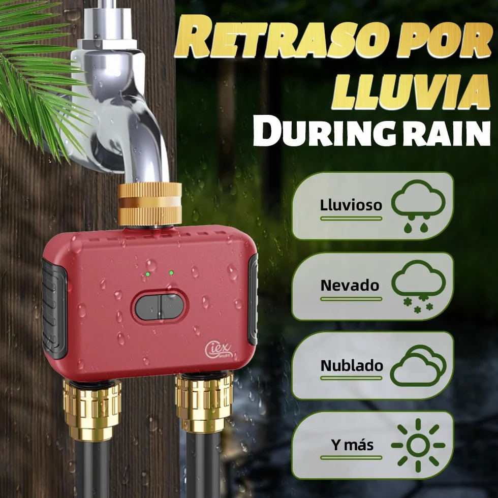 GIEX Temporizador de riego ZIGBEE 2 Zonas, Controlador Inteligente para mangueras de jardín, Compatible con Tuya, Smart Life, ZHA y Z2M