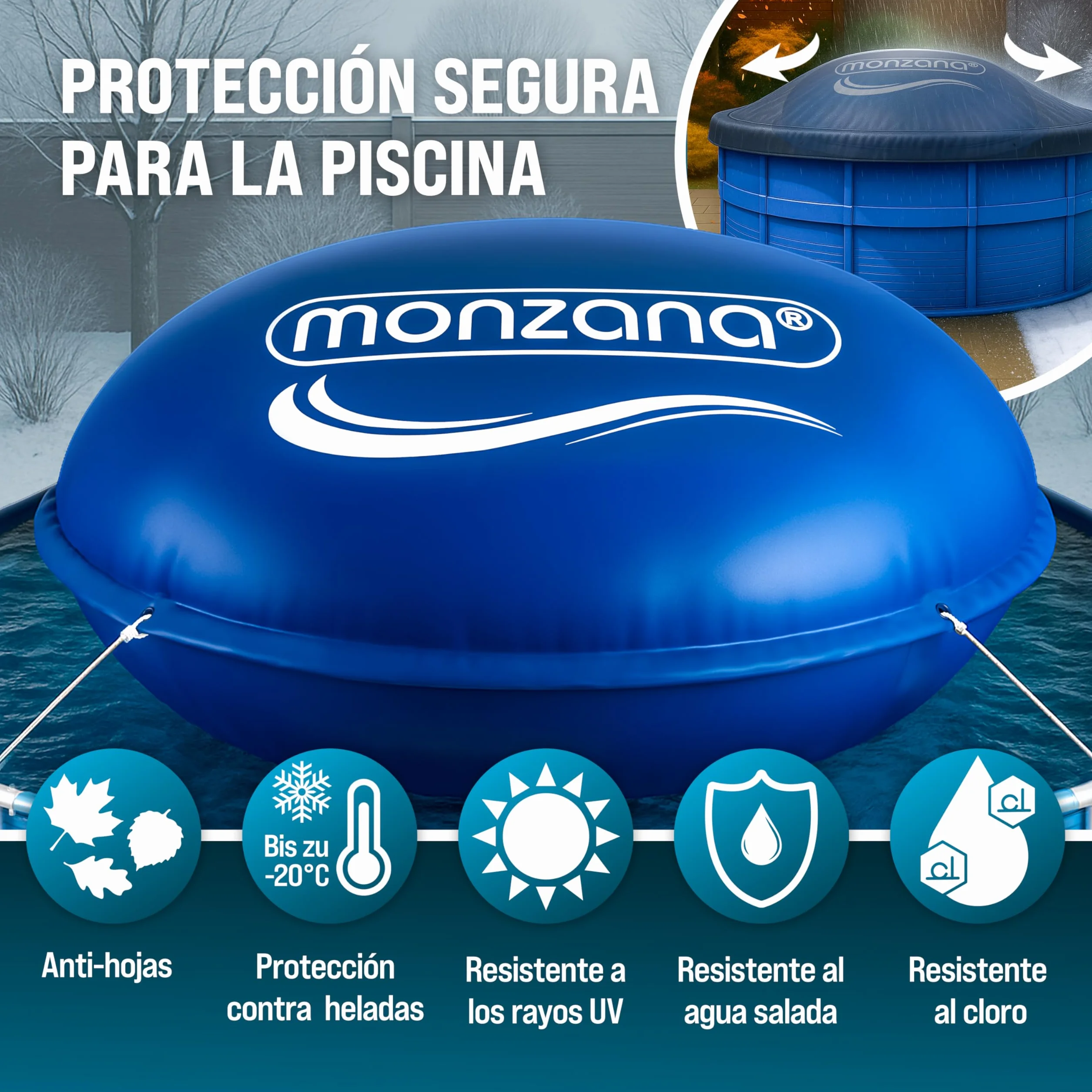 Monzana Cojín Redondo Piscina XXL Cubierta Inflable Aire 3m 4m Protección Invierno Resistente Rayos UV