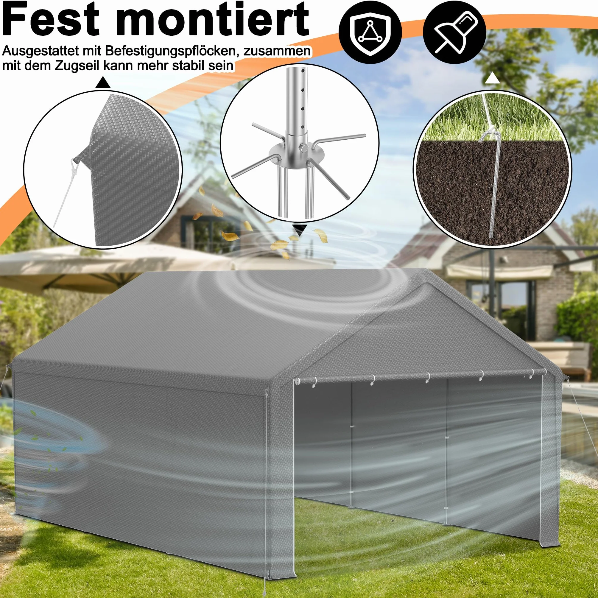 XMTECH Tienda de campaña para garaje 4x6 m resistente UV con puertas refugio para coche SUV
