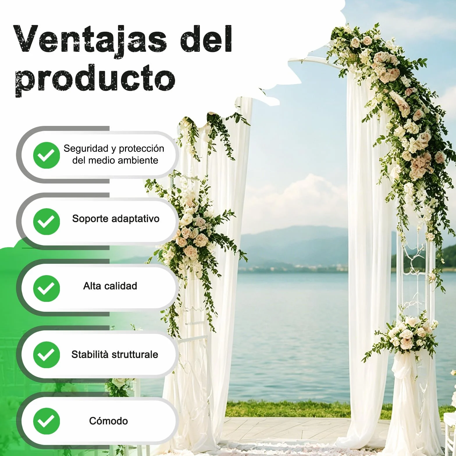 Arco de Rosas de Metal Estable 340x40x230cm para Plantas Trepadoras Jardín