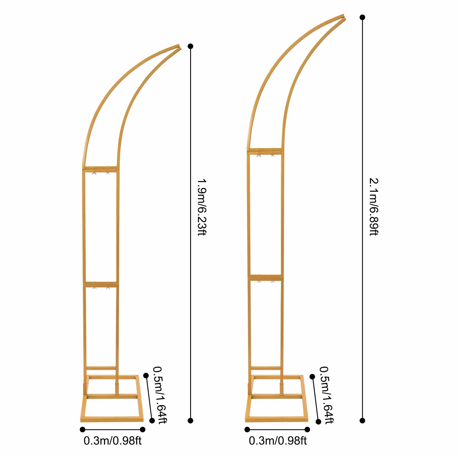 2 piezas arco de boda de metal con arco de rosa, arco de boda curvado, soporte de fondo de flores de globo para decoraciones de ceremonias de cumpleaños/fiestas/banquetes, 190 cm y 210 cm (dorado)