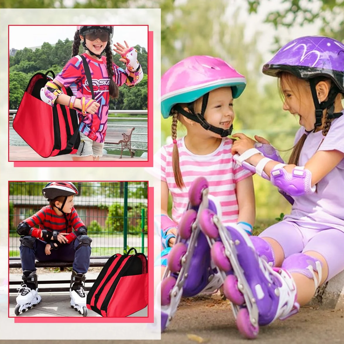 Bolsa para Patines En Linea Infantil Mochila 3 Compartimentos con Casco y Protecciones
