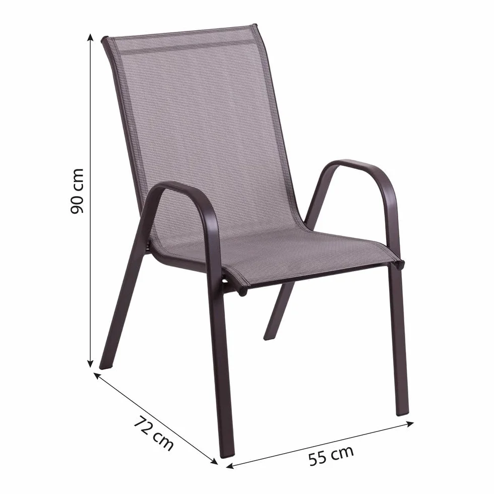 MONTY Conjunto Exterior Mesa 60 cm Acero Cristal Templado 2 Sillas Textileno Antracita